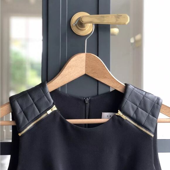 SANDRO Sheath Dress w Quilted Leather- NEW - Picture 2 of 4